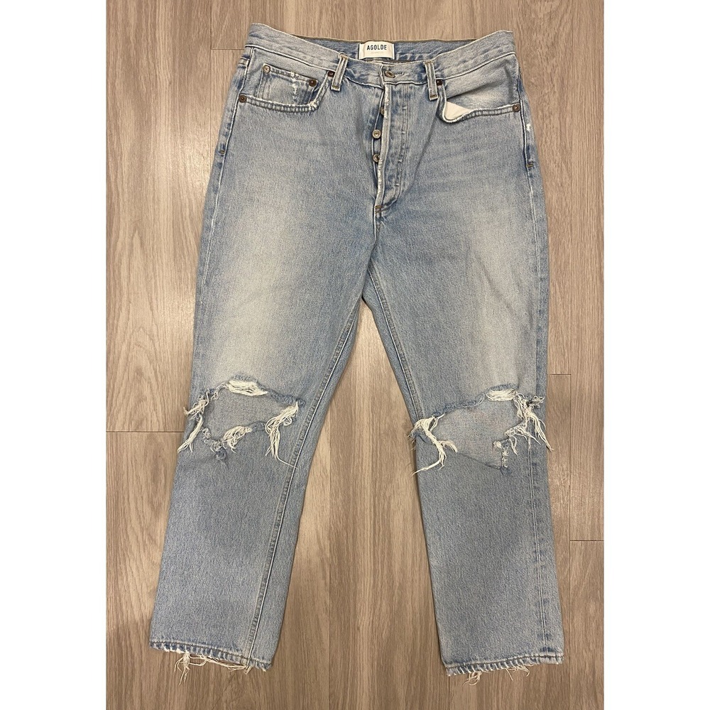 AGOLDE Womens Distressed Made in USA Jeans Size 29 Button Fly Blue Denim